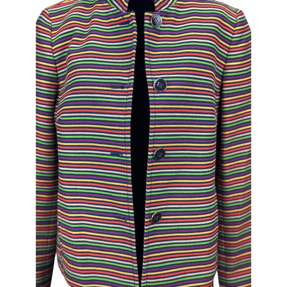 Talbots Multicolor Black Striped Blazer Jacket Womens Size 8 Retron Statement - Picture 4 of 10